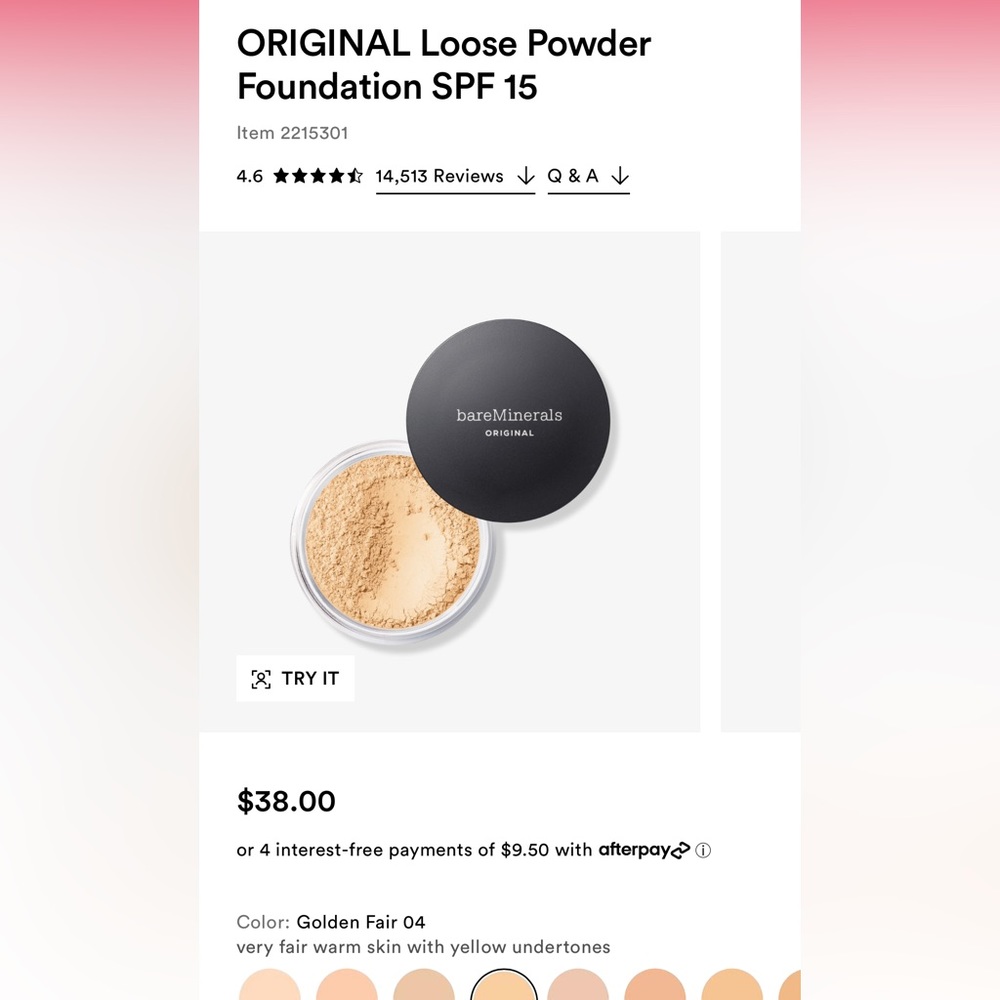 Bare minerals original loose powder GOLDEN FAIR